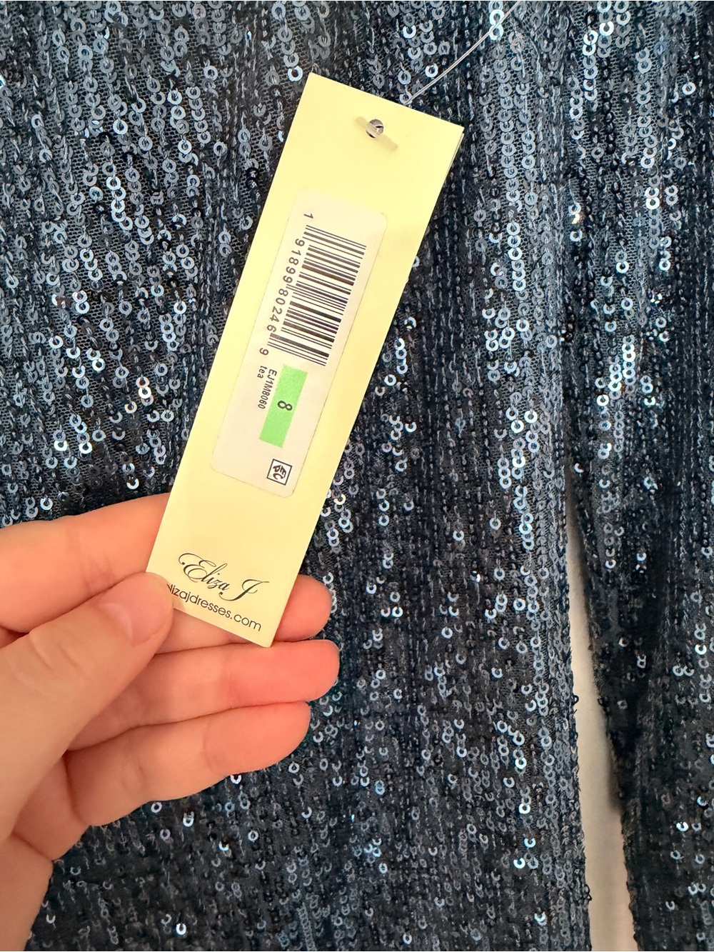 Eliza J Blue Sequin Long-Sleeve Sheath Dress - Picture 2 of 5